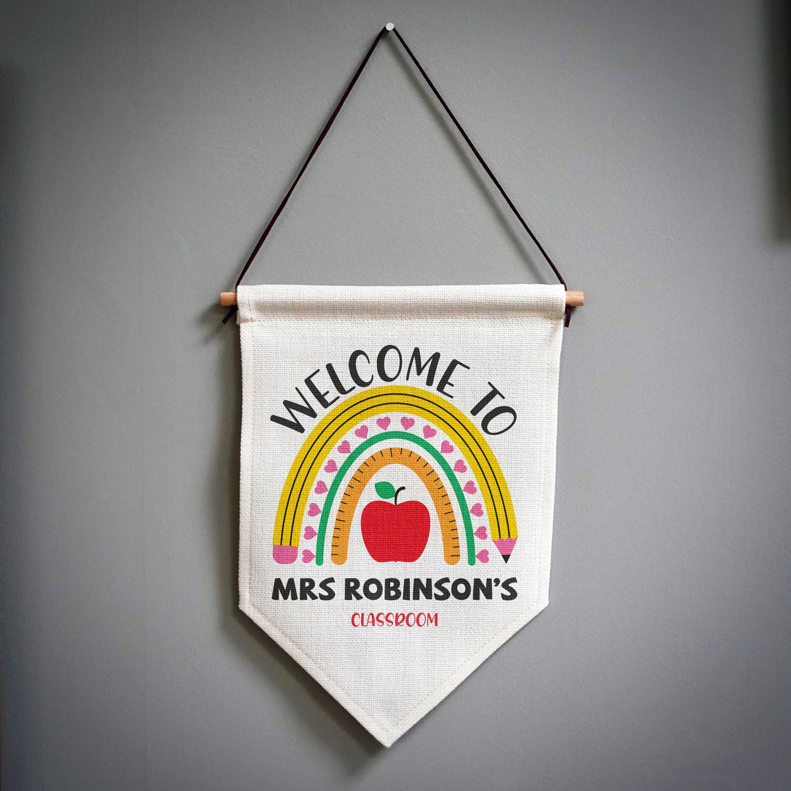 Personalised Premium Quality Linen Teacher Classroom Pennant Flag
