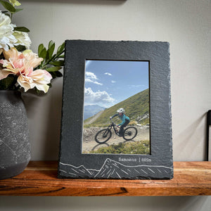 Hand Drawn Any Mountain Personalised Slate Photo Frame