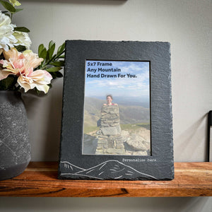 Hand Drawn Any Mountain Personalised Slate Photo Frame