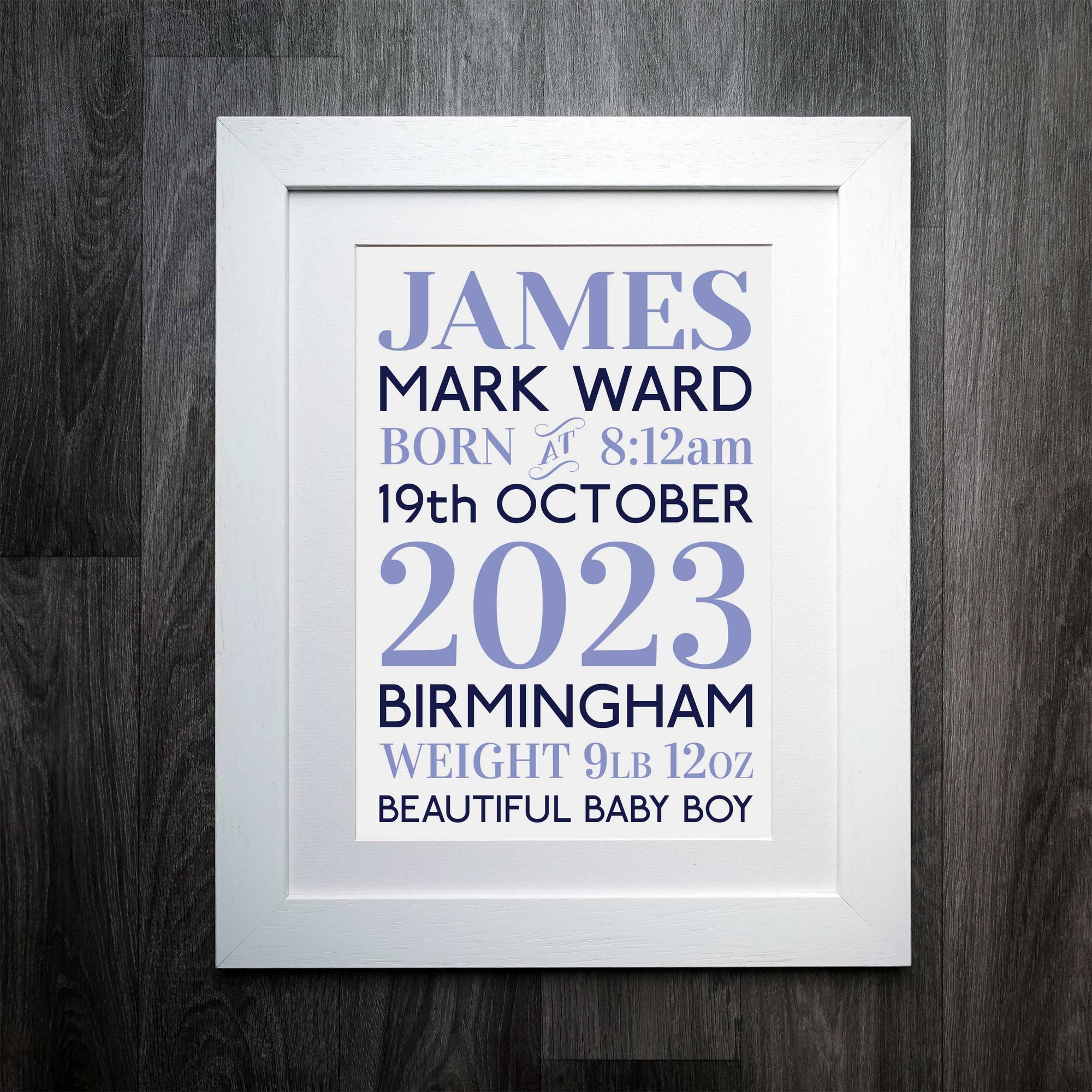 Personalised Curly Vital Stats Baby Print: Cherish Key Milestones Forever