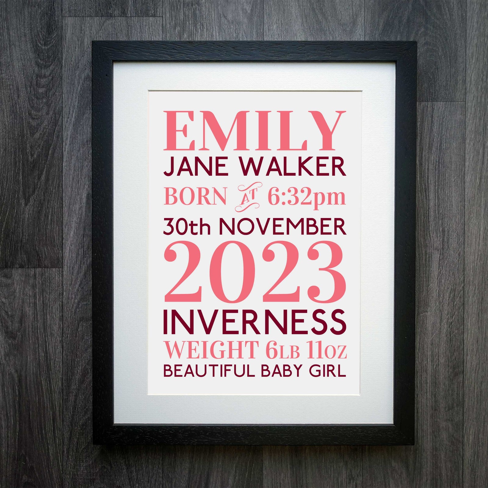 Personalised Curly Vital Stats Baby Print: Cherish Key Milestones Forever