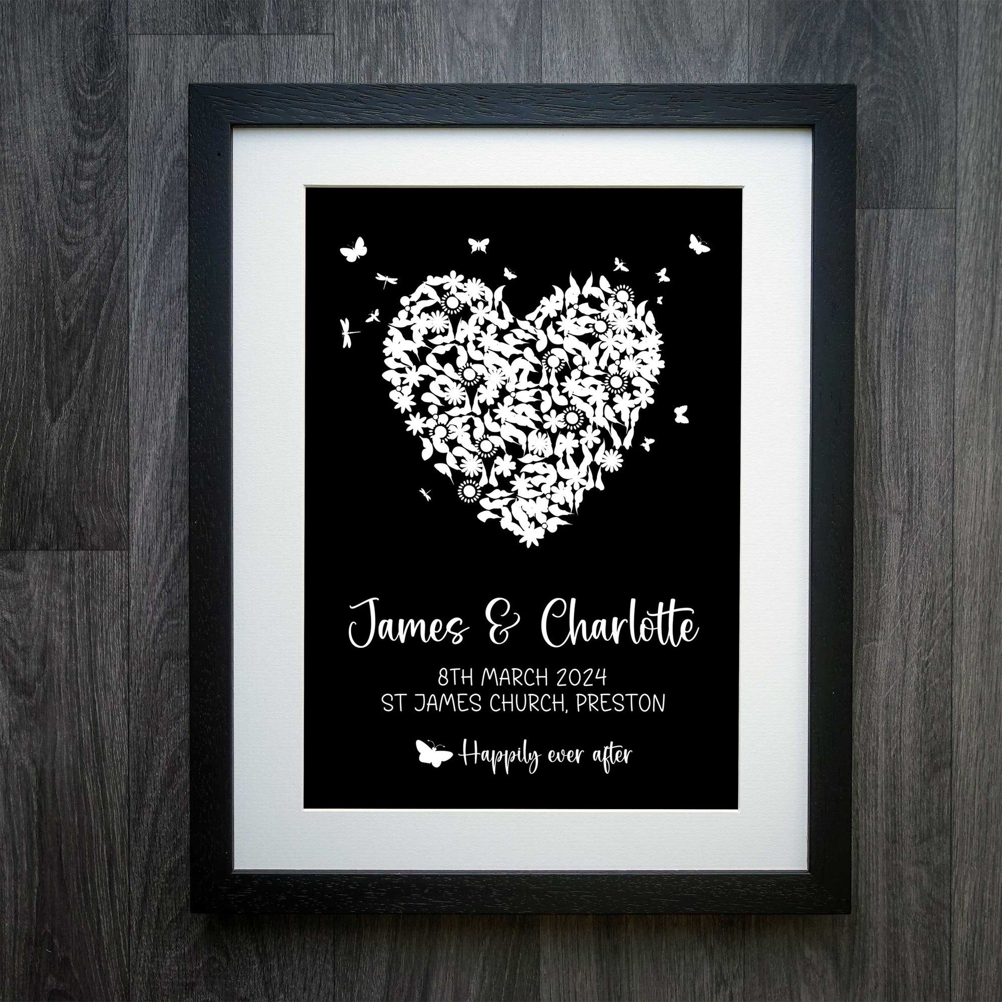 Timeless Butterfly Heart Personalised Wedding Print