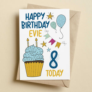 Cake And Balloons Personalised Birthday Card