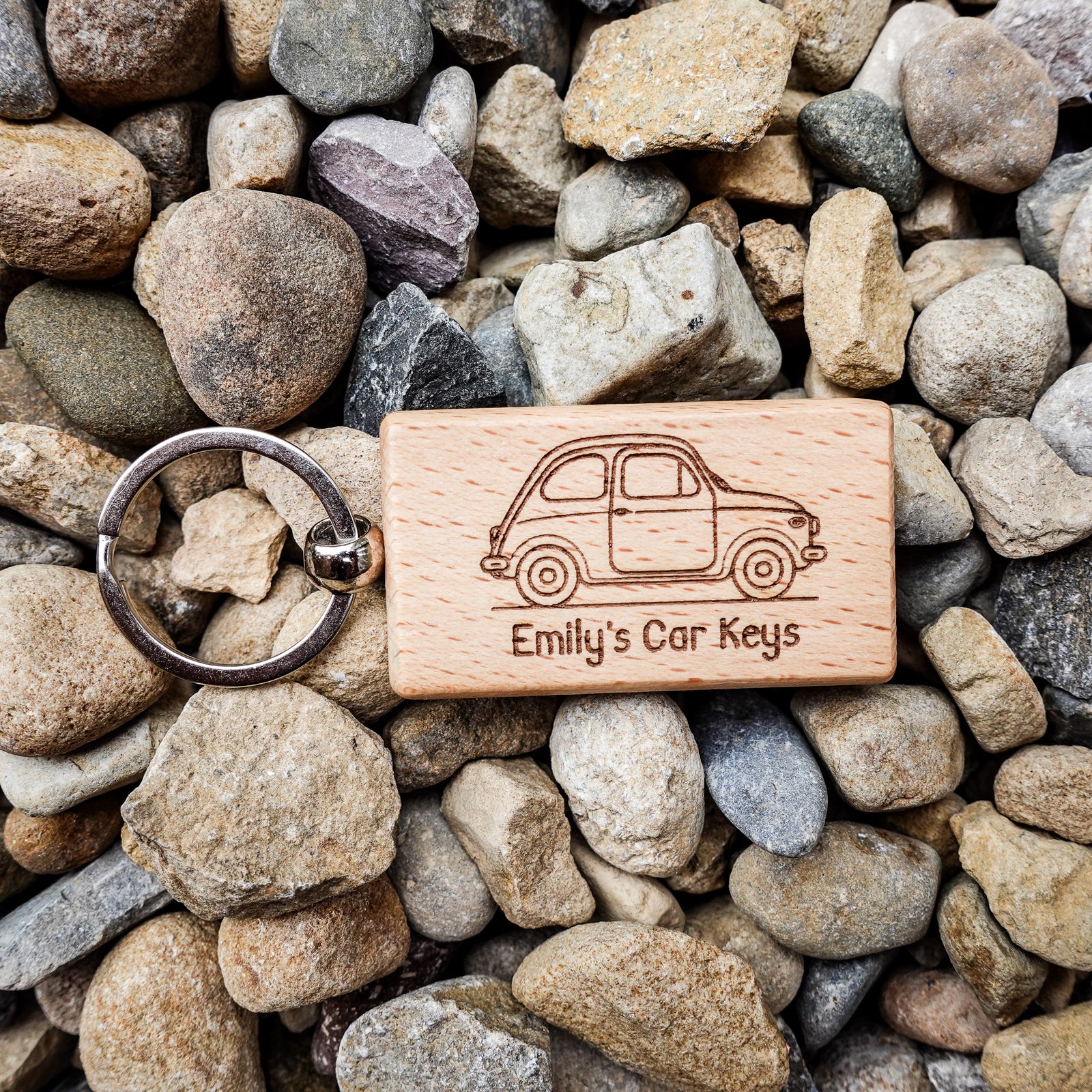 Beech Wood Car Keys Key Ring – Personalised with Name