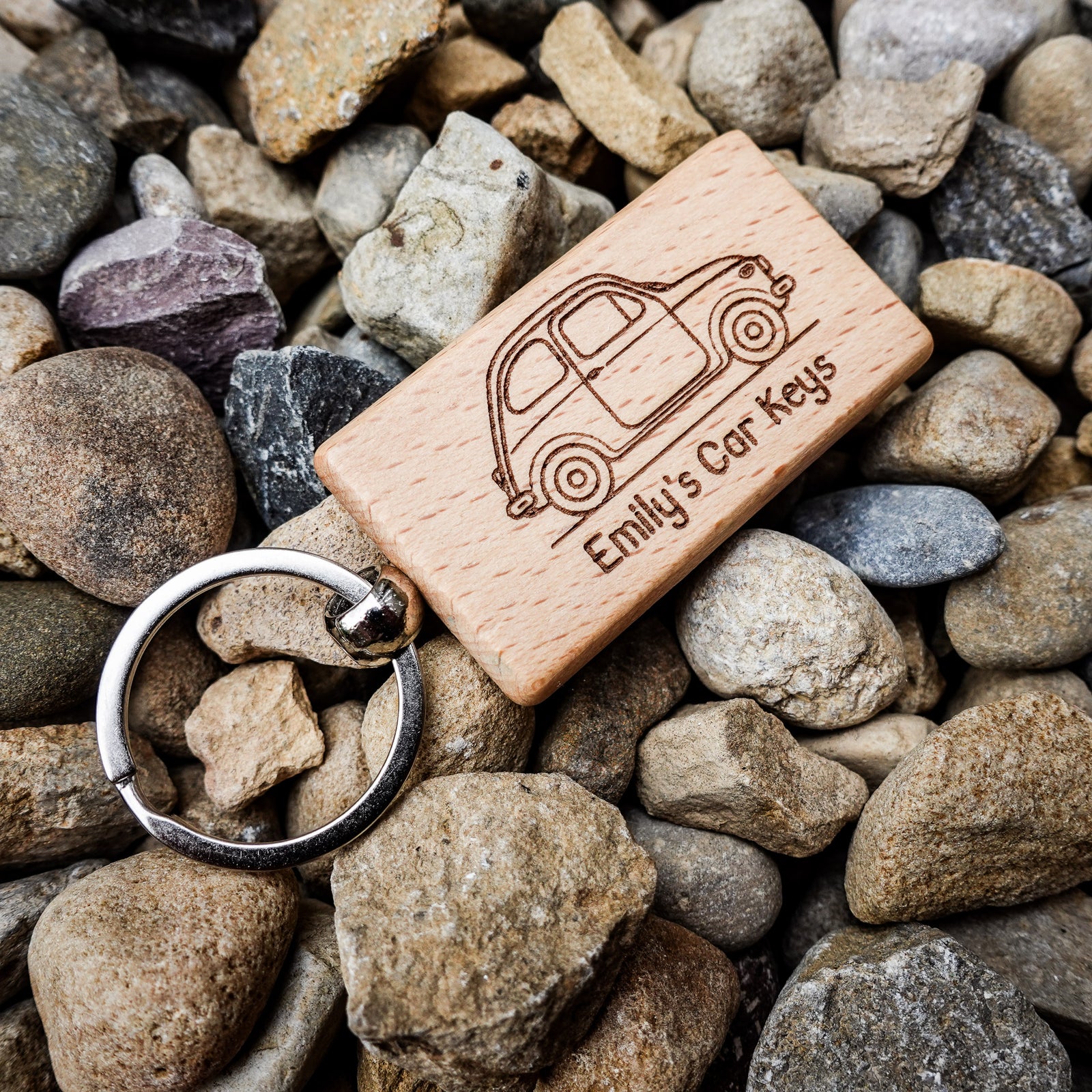 Beech Wood Car Keys Key Ring – Personalised with Name