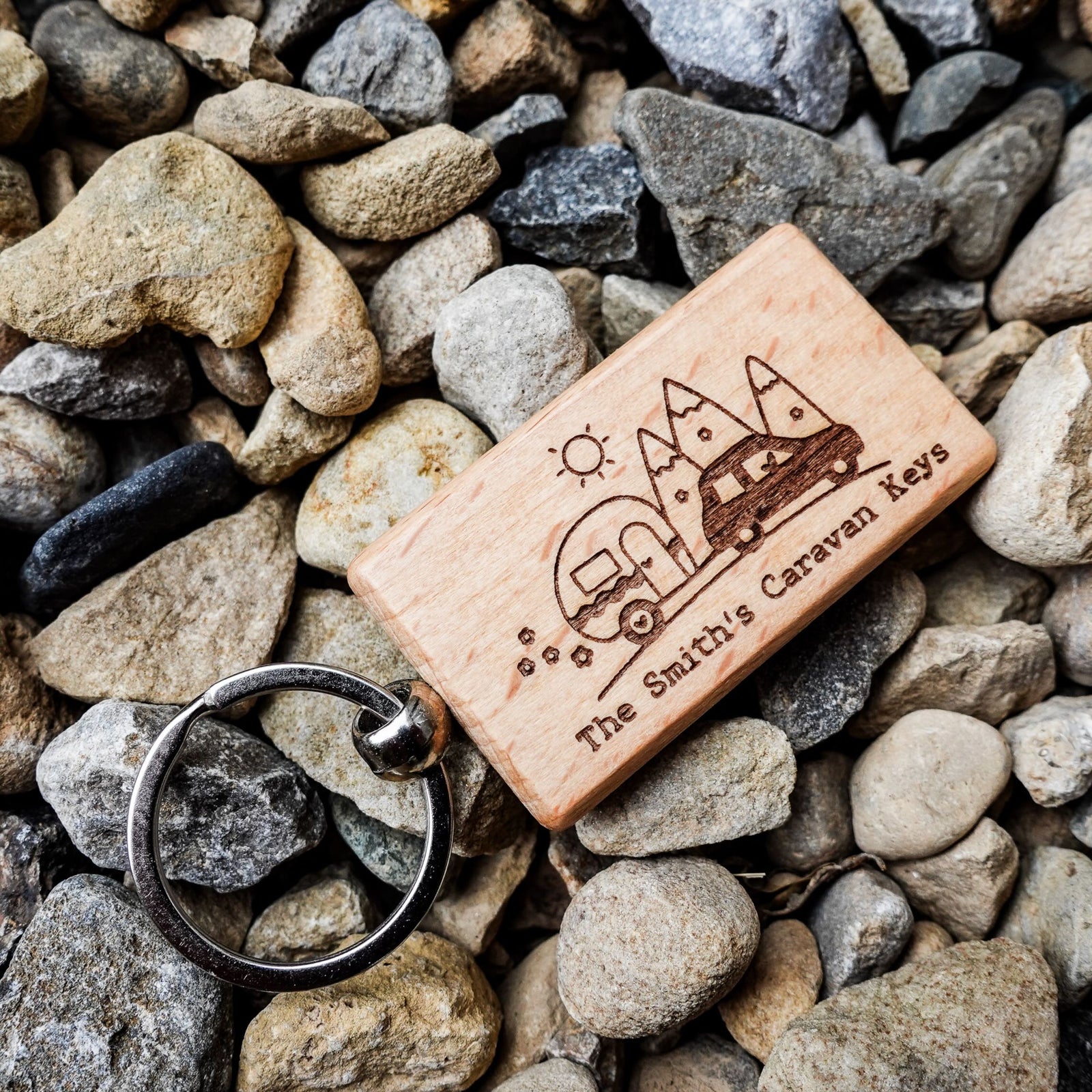 Personalised Caravan Key Ring – Custom Engraved Wooden Gift