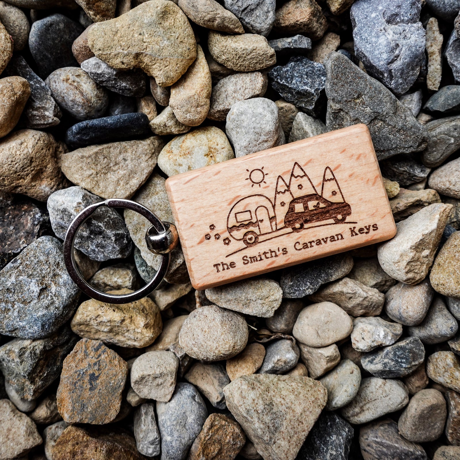 Personalised Caravan Key Ring – Custom Engraved Wooden Gift