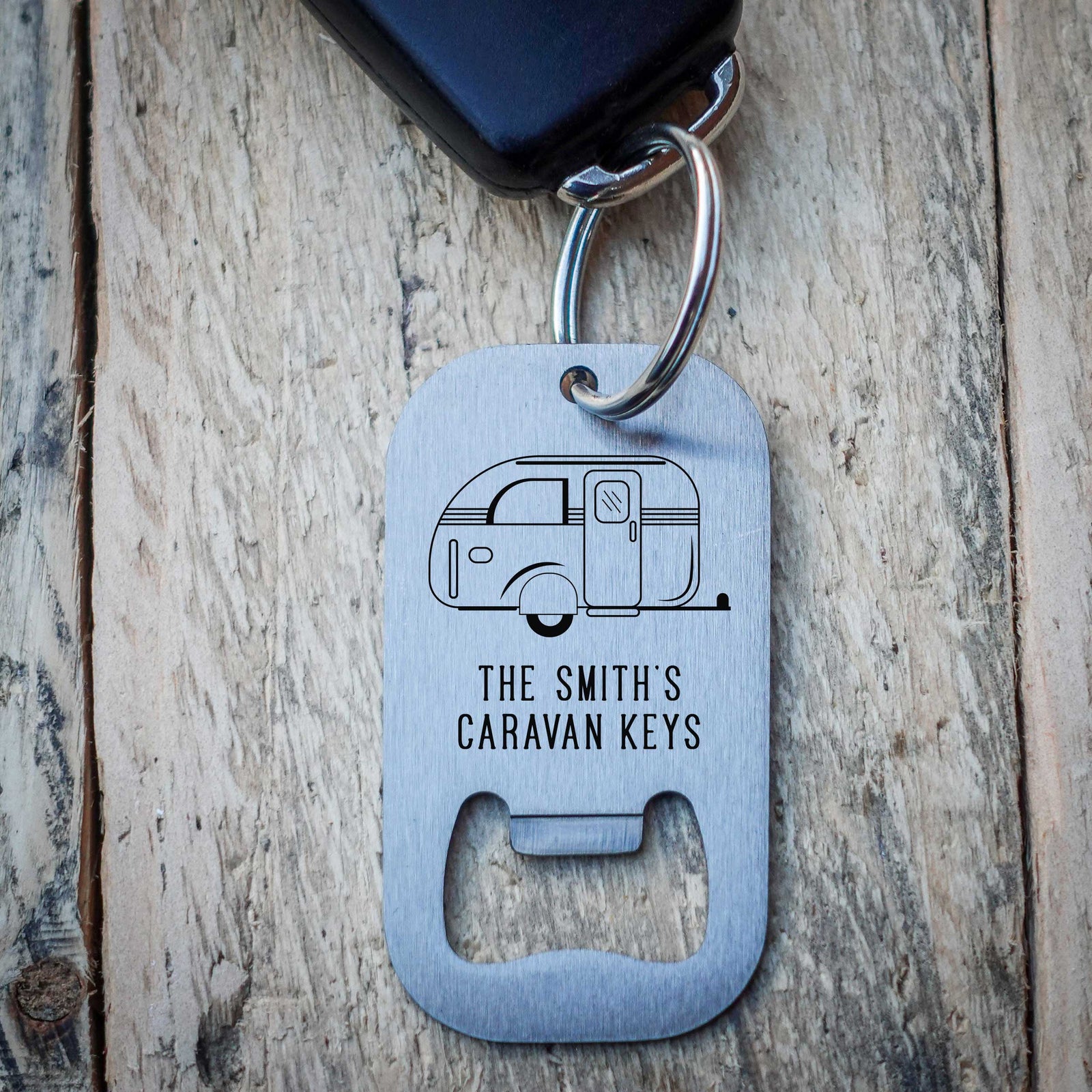 Personalised Line Art Caravan Stainless Steel Bottle Opener