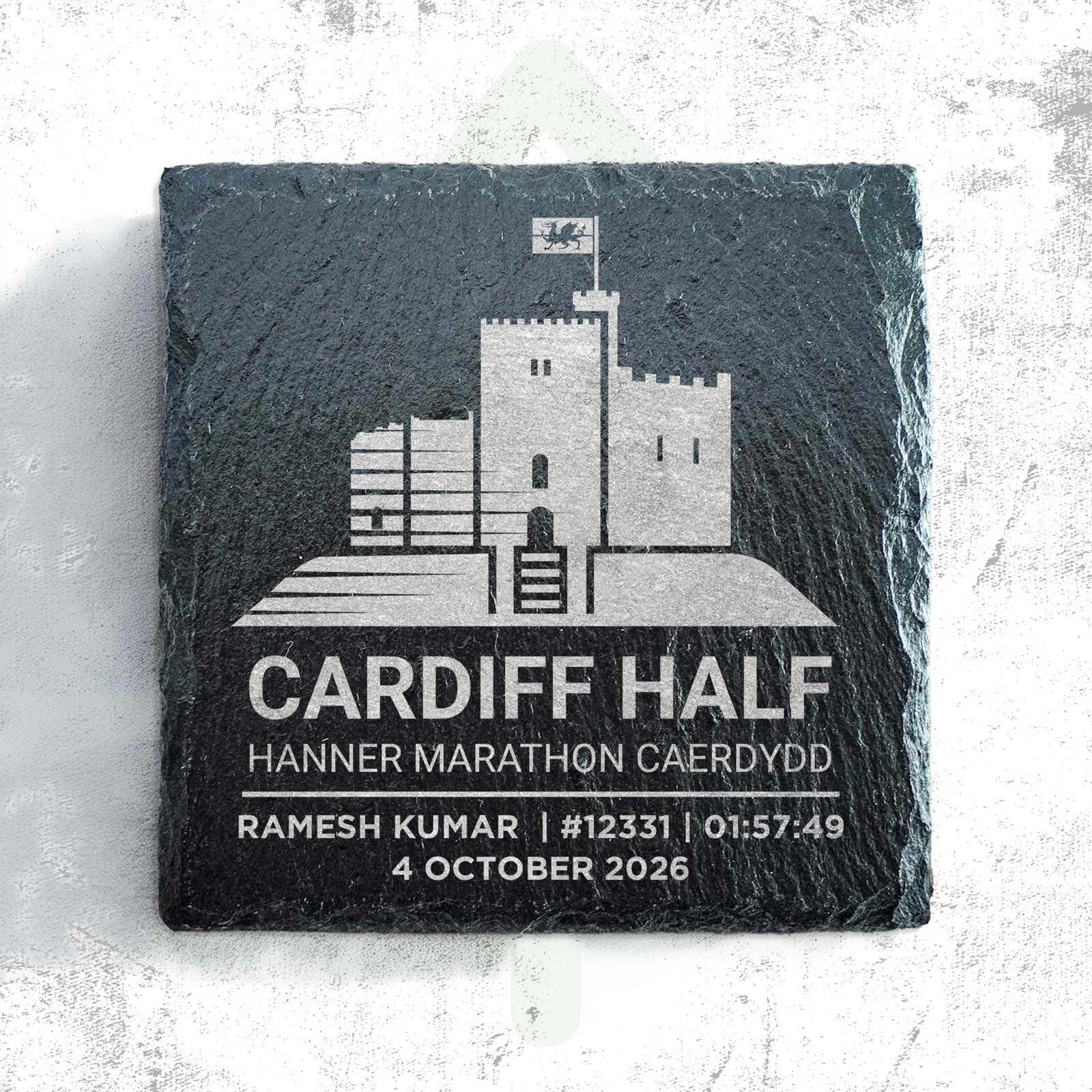 Official Cardiff Half Marathon Logo Personalised Slate Coaster
