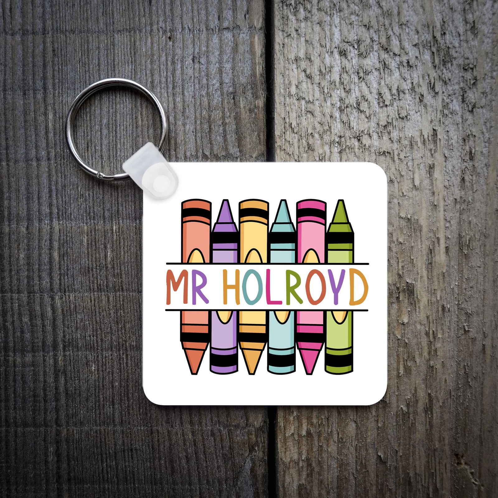Personalised Crayons Teacher Key Ring