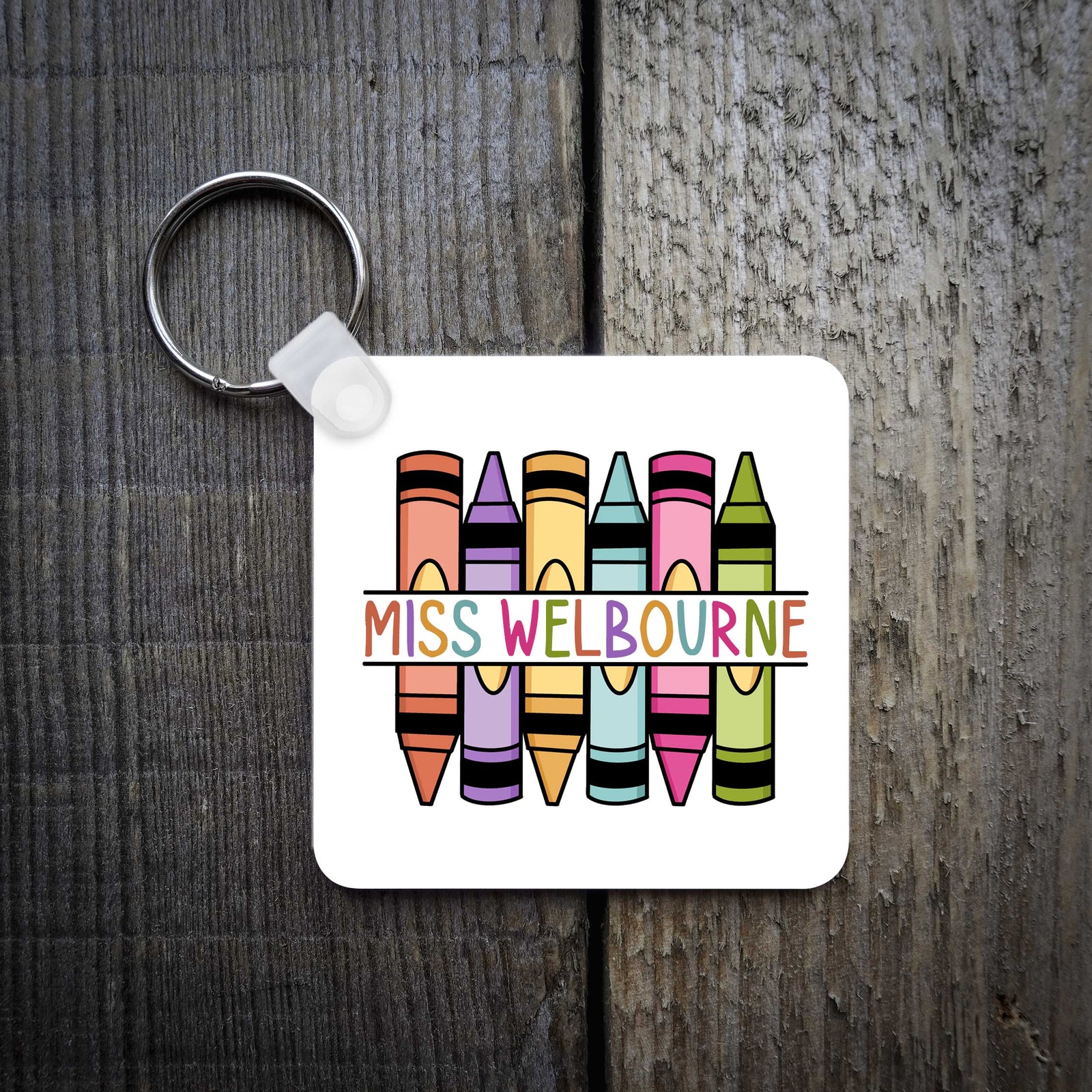 Personalised Crayons Teacher Key Ring