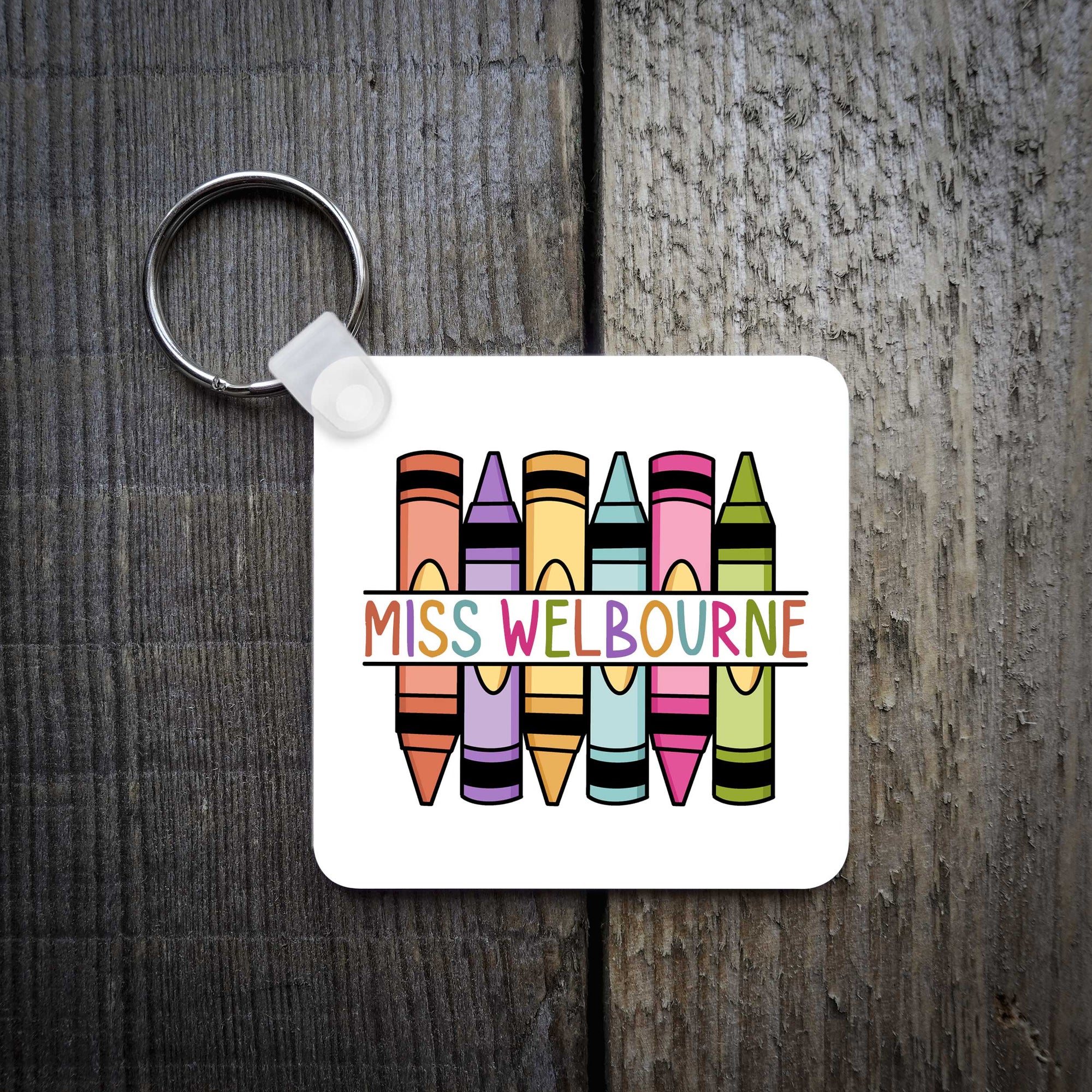 Personalised Crayons Teacher Key Ring