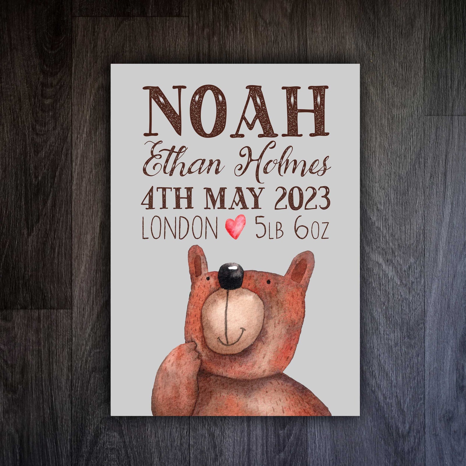 Customisable Bear Smiles Birth Details Print - Personalised Nursery Art