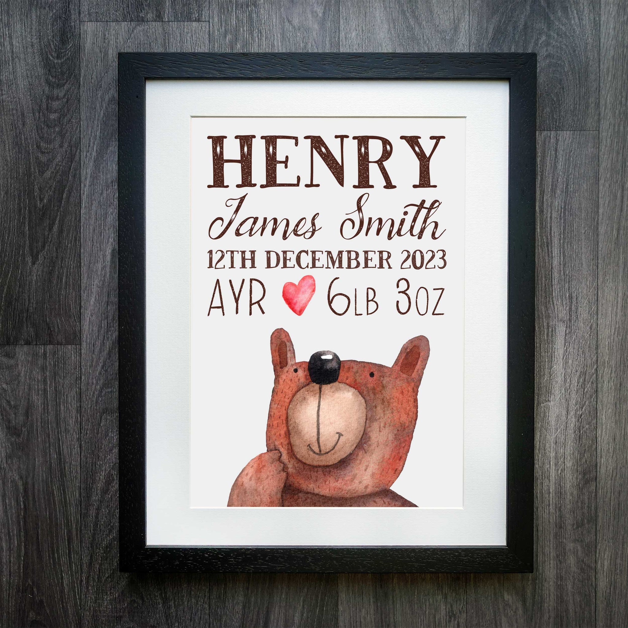 Customisable Bear Smiles Birth Details Print Personalised