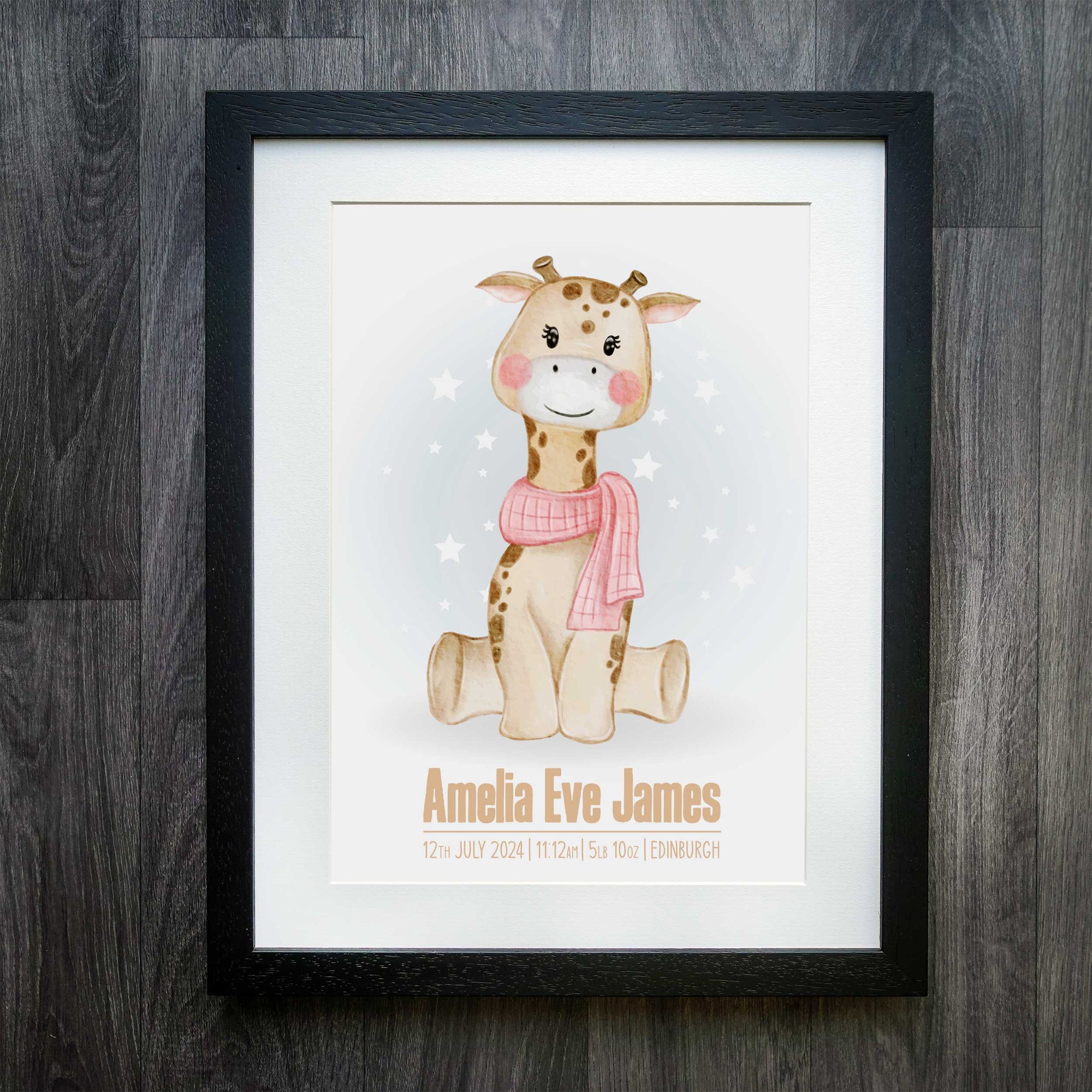 Personalised Giraffe Birth Details Print - Unique Keepsake for Baby Celebrations