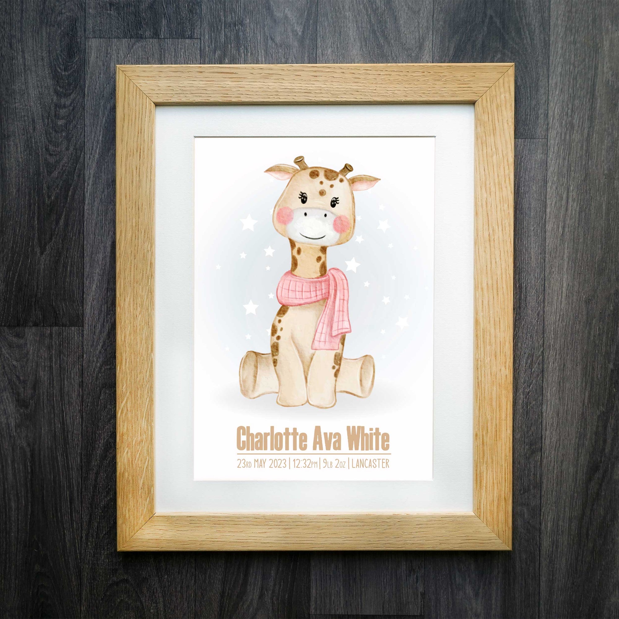 Personalised Giraffe Birth Details Print - Unique Keepsake for Baby Celebrations