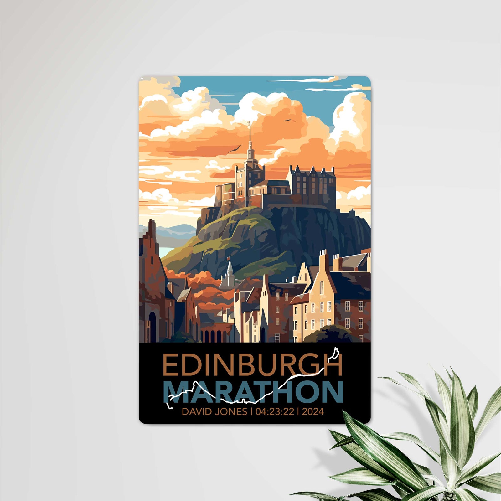 Edinburgh Marathon Travel Tin Sign: Personalised with Your Name, Time and Year