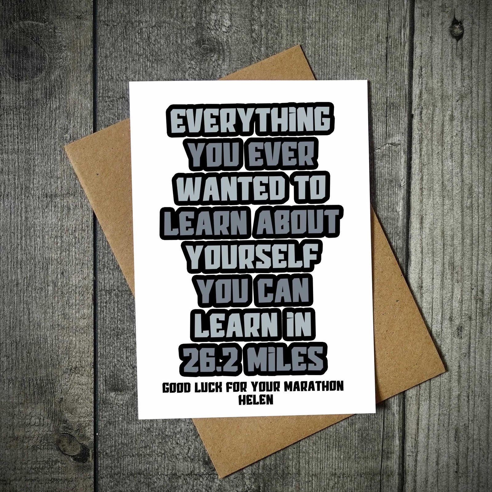 Discover Yourself in 26.2 Miles Good Luck Marathon Card