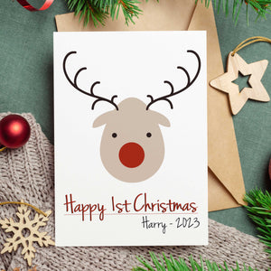 Cute Reindeer Personalised First Christmas Card