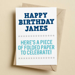Personalised Folded Piece Of Paper Funny Birthday Card