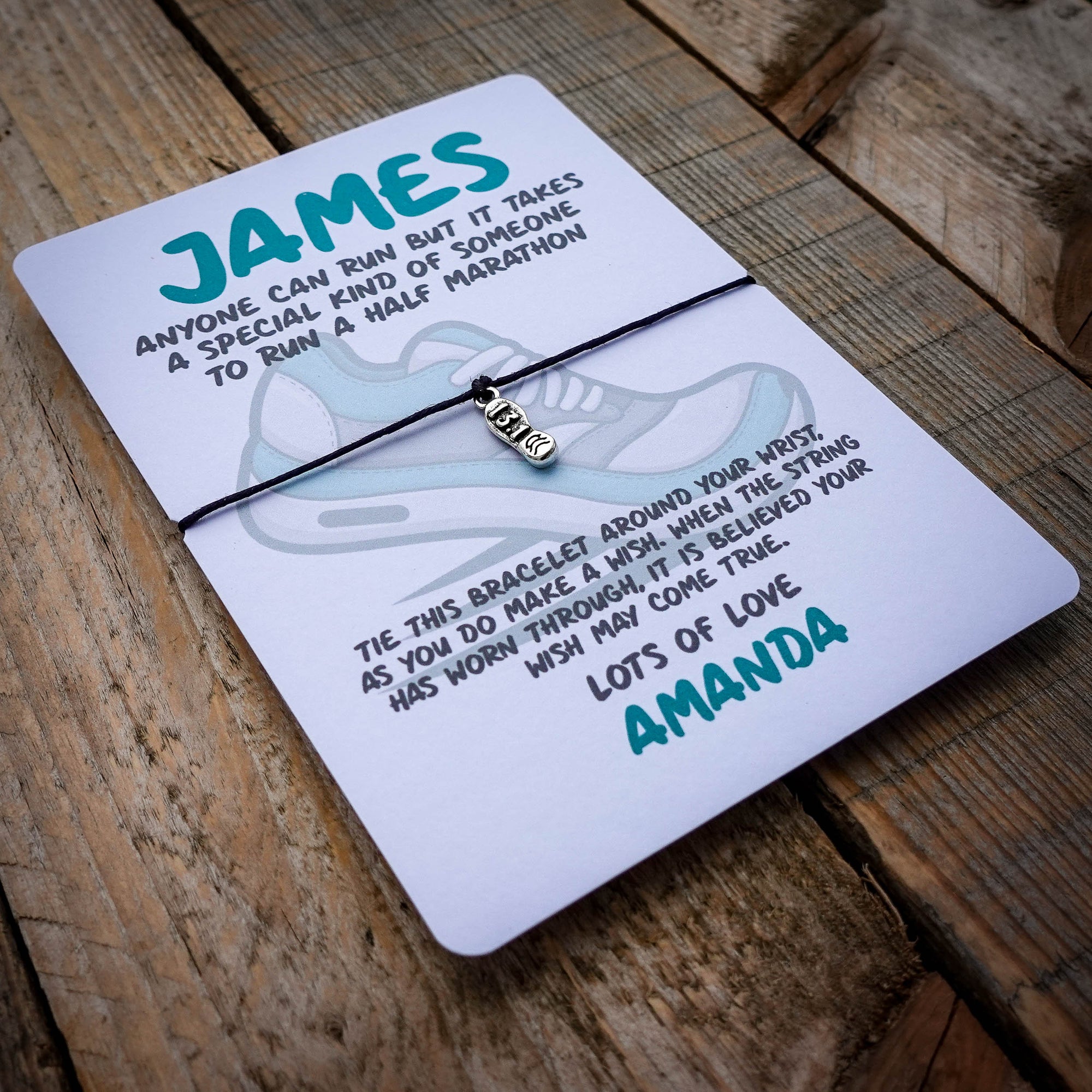 Half Marathon Running Wish Bracelet & Personalised Postcard