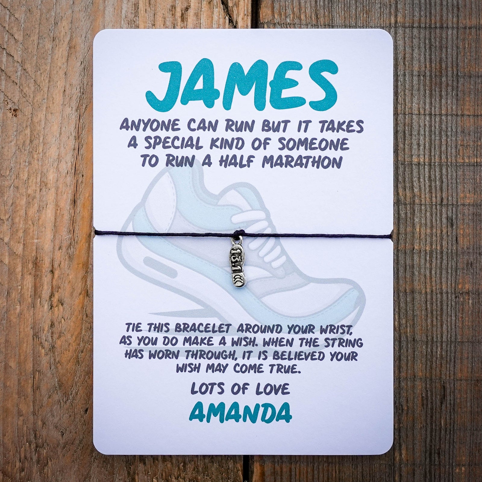 Half Marathon Running Wish Bracelet & Personalised Postcard