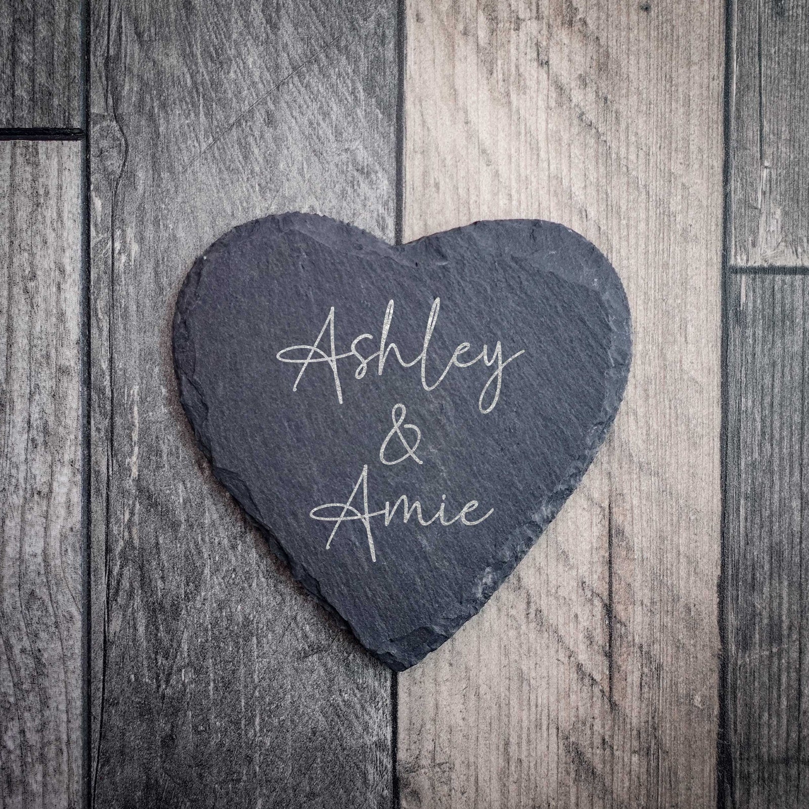 Personalised Heart Shaped Slate Coaster - Couples
