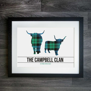 Personalised Highland Cow Family Prints: Personalise Tartan / Colour