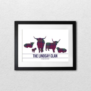 Personalised Highland Cow Family Prints: Personalise Tartan / Colour