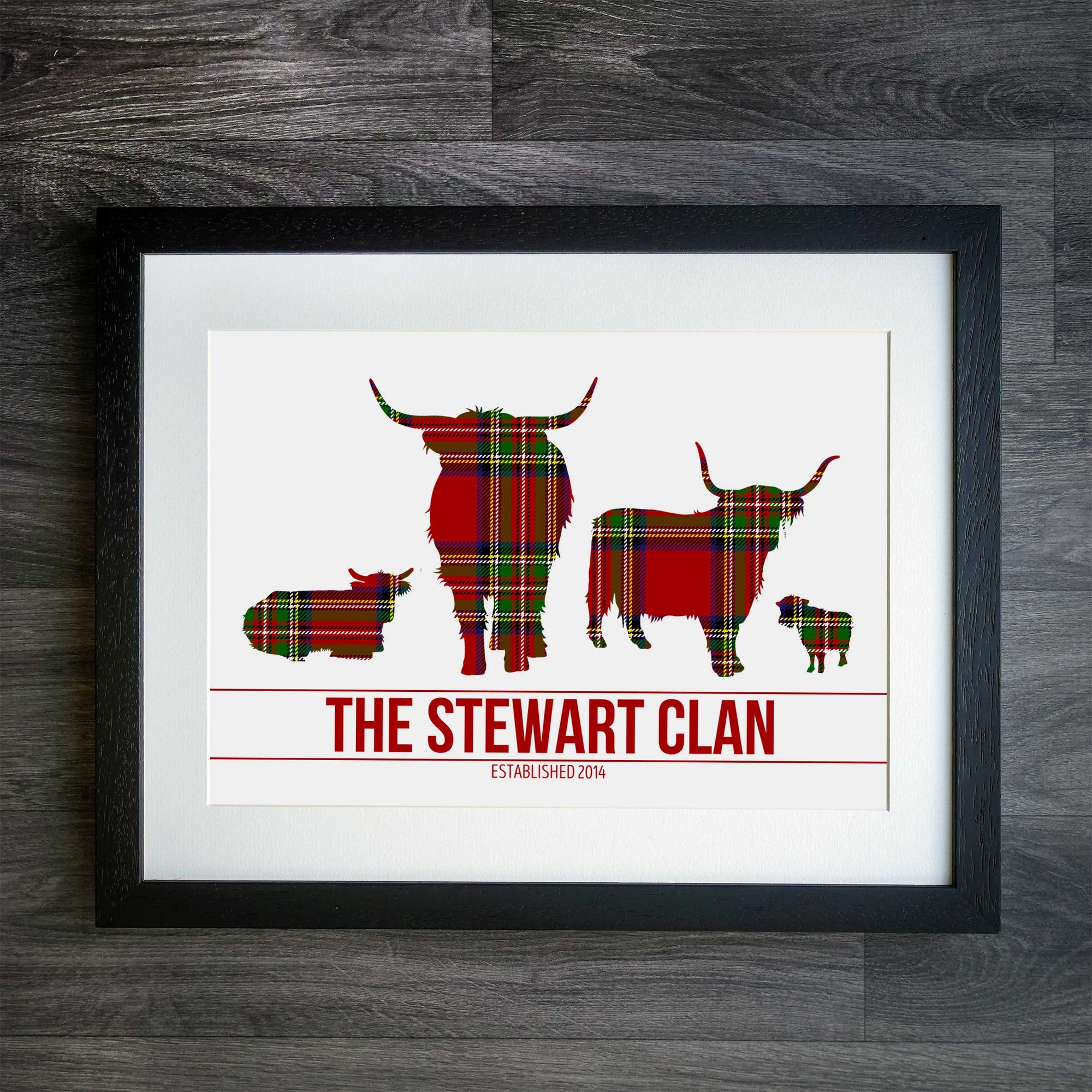 Personalised Highland Cow Family Prints: Personalise Tartan / Colour