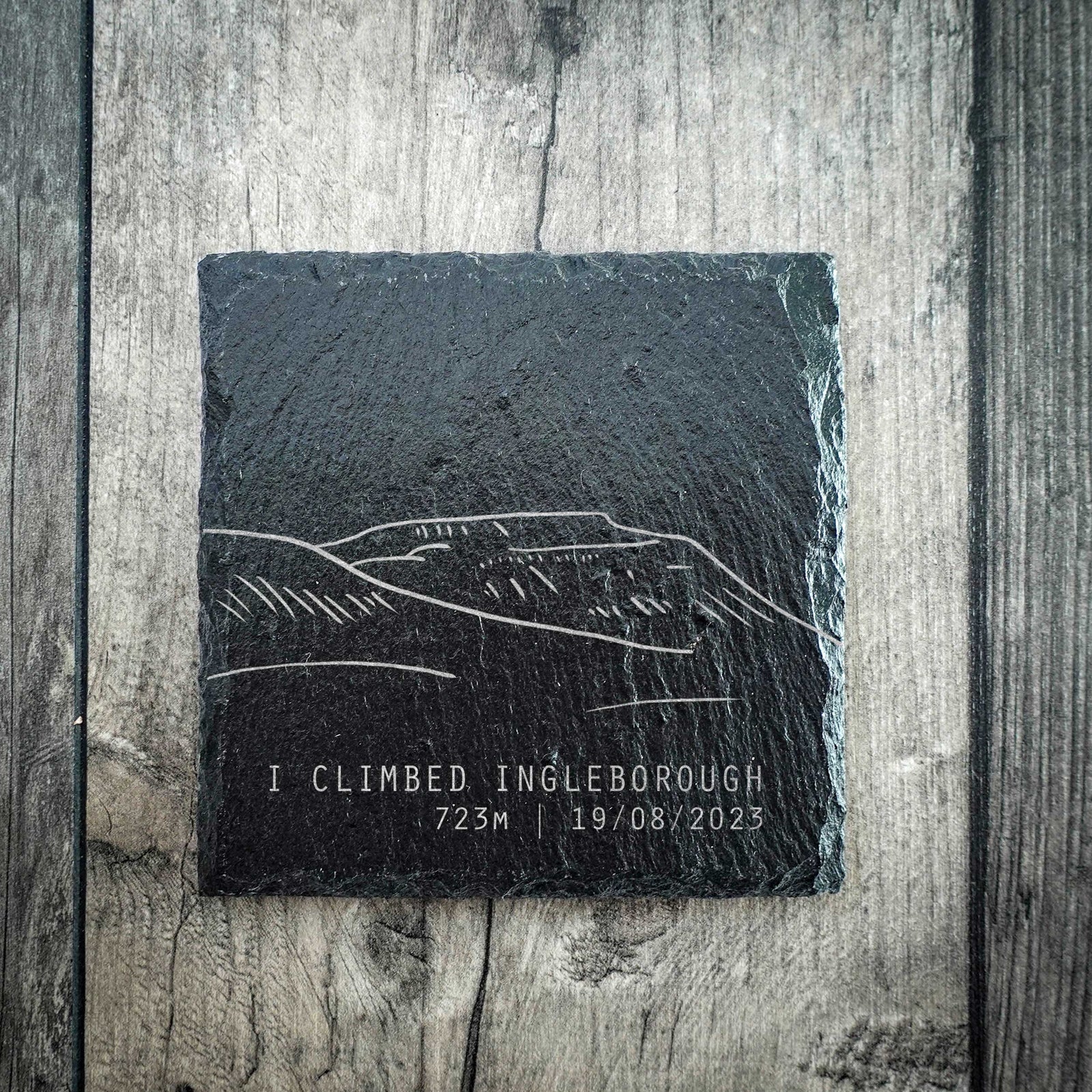Custom "I Climbed Ingleborough" Slate Coaster – Add Date, Elevation, or Any Text