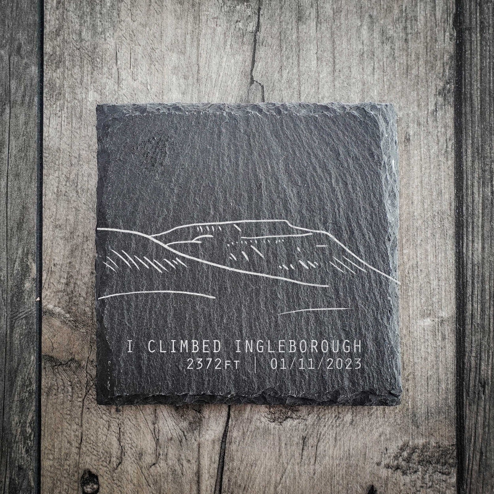 Custom "I Climbed Ingleborough" Slate Coaster – Add Date, Elevation, or Any Text