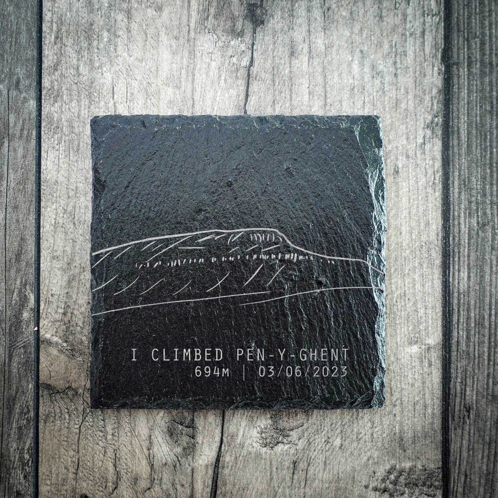 Custom "I Climbed Pen-y-Ghent" Slate Coaster – Add Date, Elevation, or Any Text