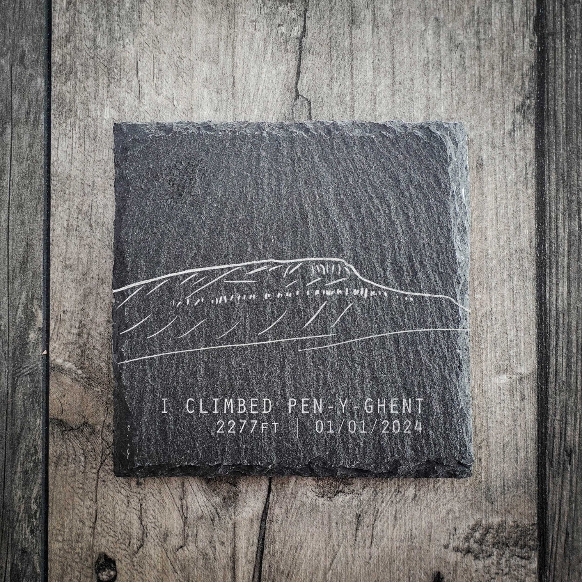 Custom "I Climbed Pen-y-Ghent" Slate Coaster – Add Date, Elevation, or Any Text