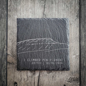 Custom "I Climbed Pen-y-Ghent" Slate Coaster – Add Date, Elevation, or Any Text