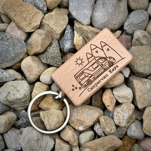 Personalised Campervan Key Ring – Custom Engraved Wooden Key Ring