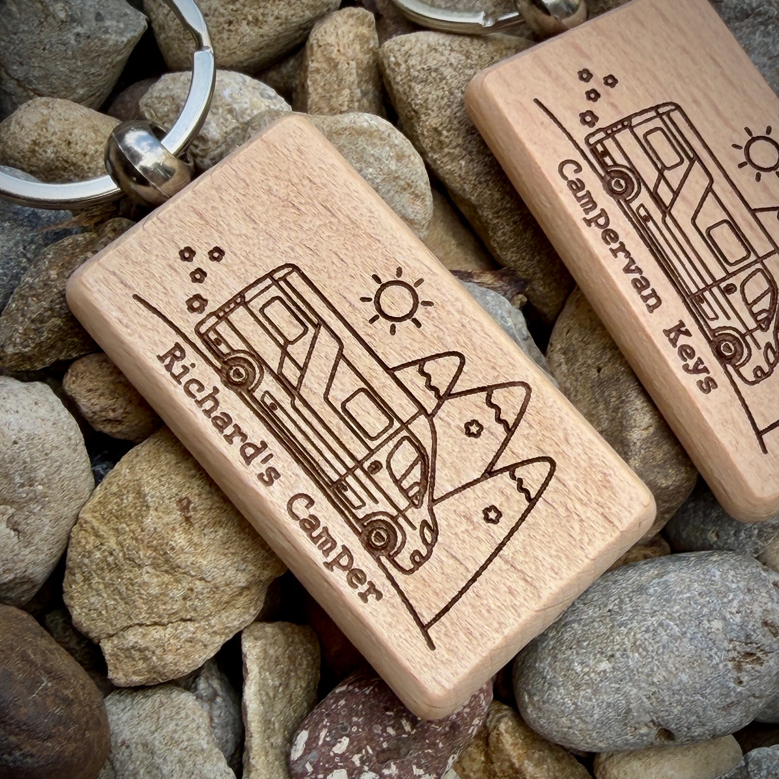 Personalised Campervan Key Ring – Custom Engraved Wooden Key Ring