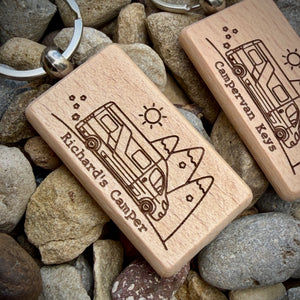Personalised Campervan Key Ring – Custom Engraved Wooden Key Ring