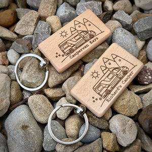Personalised Campervan Key Ring – Custom Engraved Wooden Key Ring