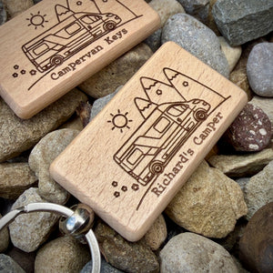 Personalised Campervan Key Ring – Custom Engraved Wooden Key Ring