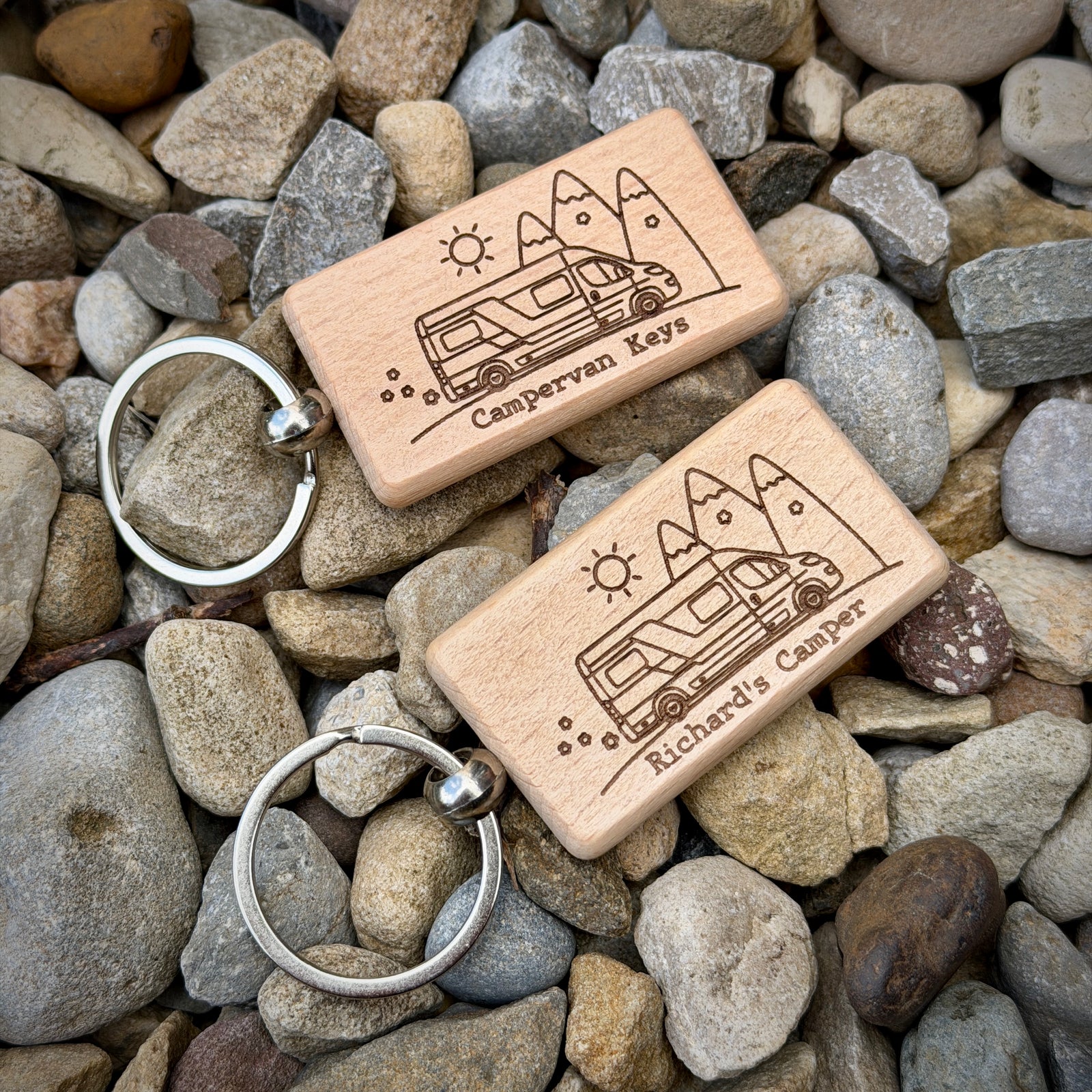 Personalised Campervan Key Ring – Custom Engraved Wooden Key Ring