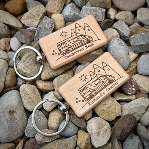 Personalised Campervan Key Ring – Custom Engraved Wooden Key Ring