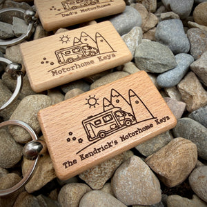 Personalised Motorhome Key Ring – Custom Engraved Wooden Key Ring