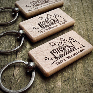 Personalised Motorhome Key Ring – Custom Engraved Wooden Key Ring