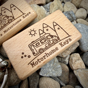 Personalised Motorhome Key Ring – Custom Engraved Wooden Key Ring