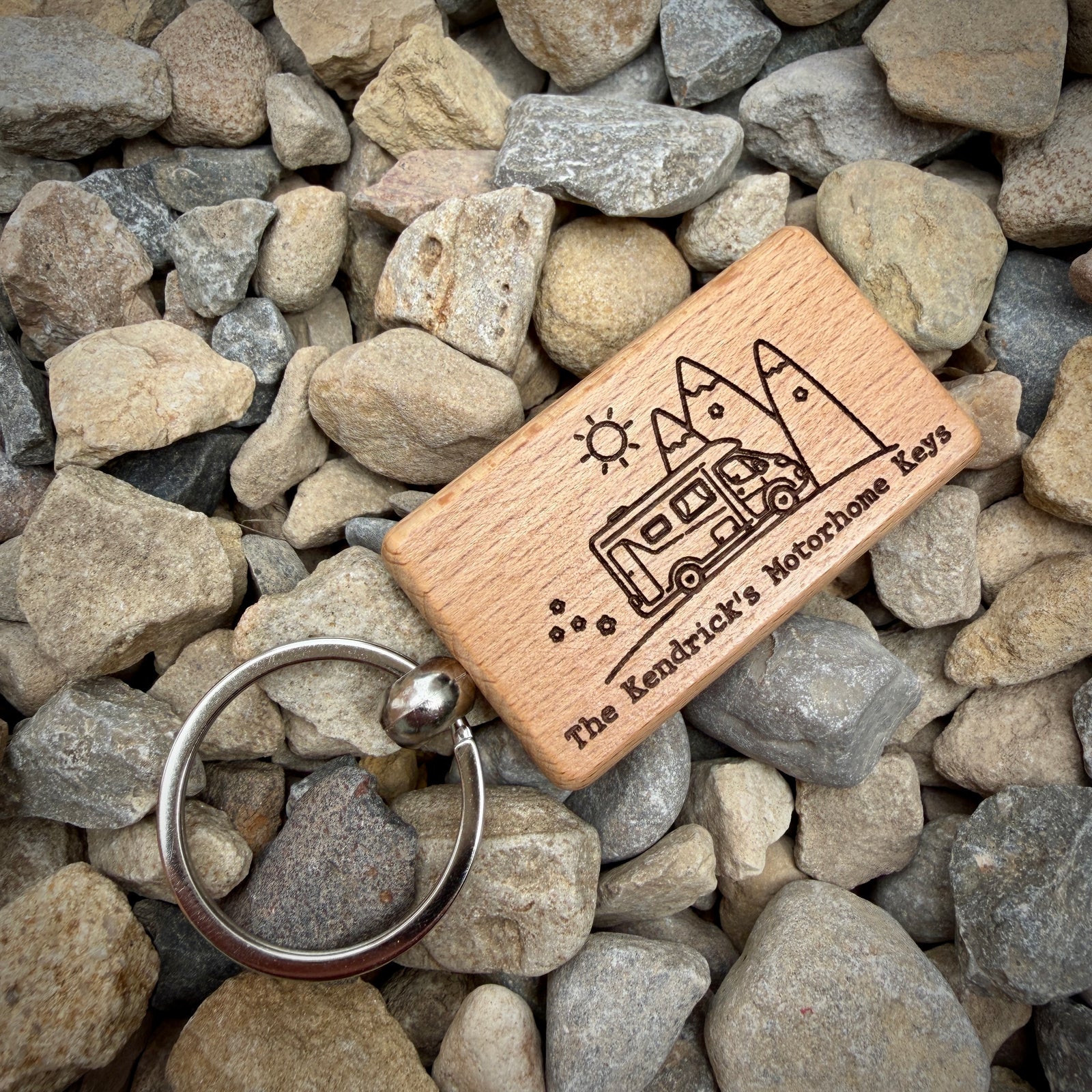 Personalised Motorhome Key Ring – Custom Engraved Wooden Key Ring