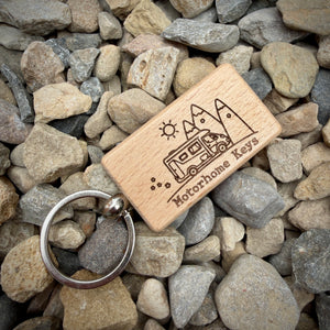 Personalised Motorhome Key Ring – Custom Engraved Wooden Key Ring