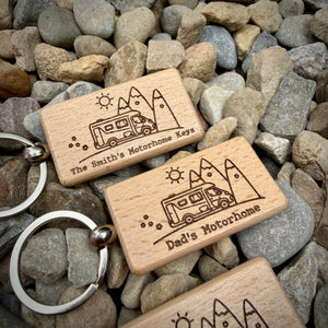 Personalised Motorhome Key Ring – Custom Engraved Wooden Key Ring