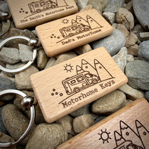 Personalised Motorhome Key Ring – Custom Engraved Wooden Key Ring