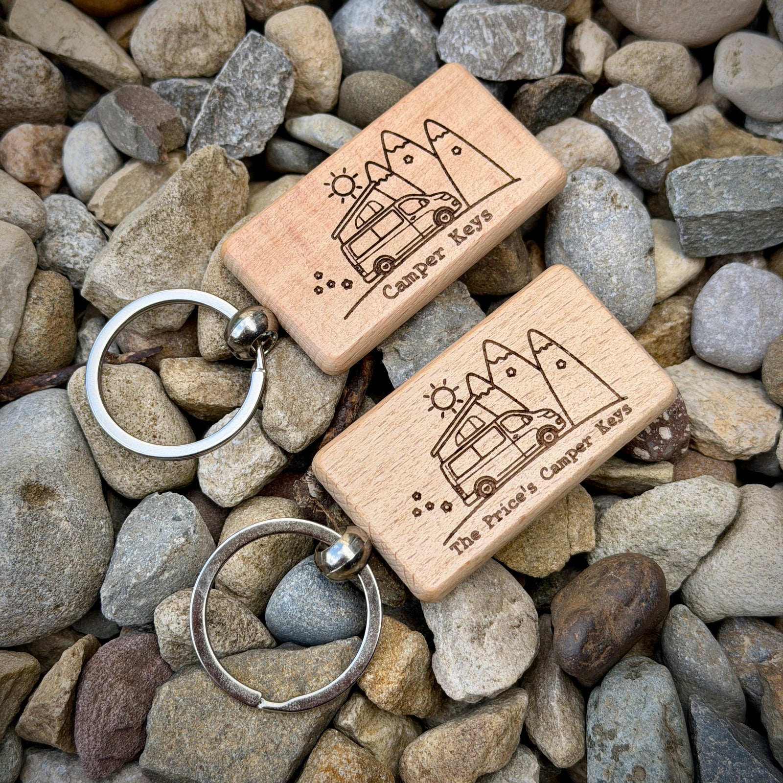 Personalised Pop Top Campervan Key Ring – Custom Engraved Wooden Key Ring
